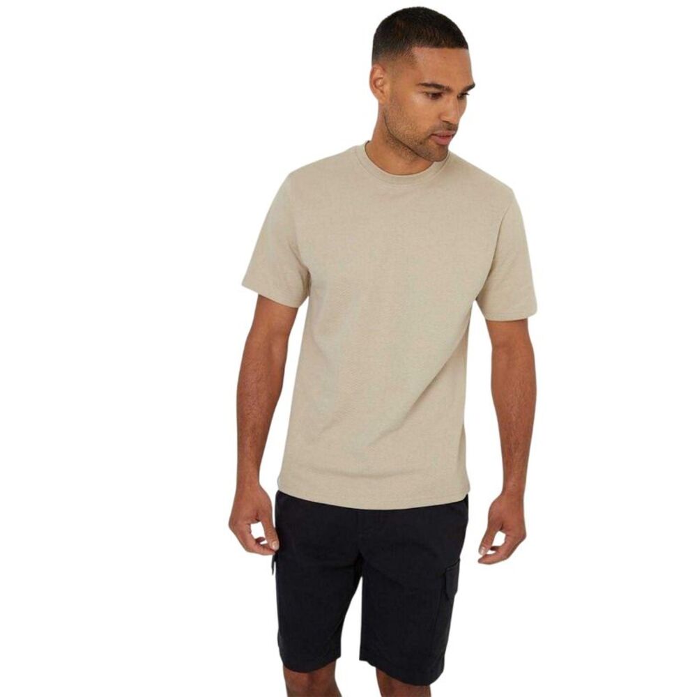 Threadbare Mens Textured Crew Neck Regular T-Shirt / Stone